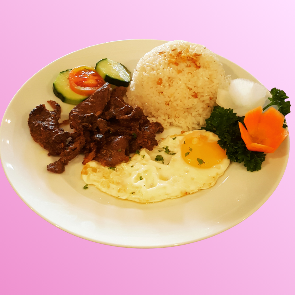 Tapsilog breakfast with garlic rice and egg at Jewel Cafe and Restaurant in Olongapo